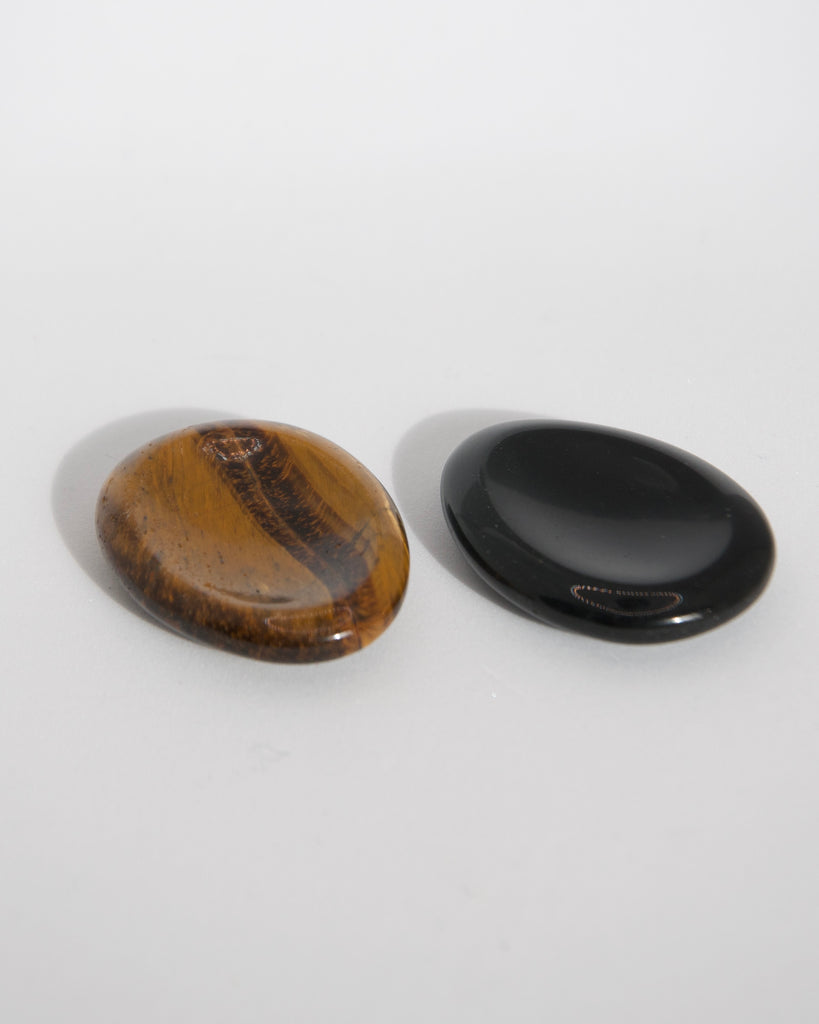 Gold Tiger's Eye and Black Obsidian Worry Stone Duo for confidence