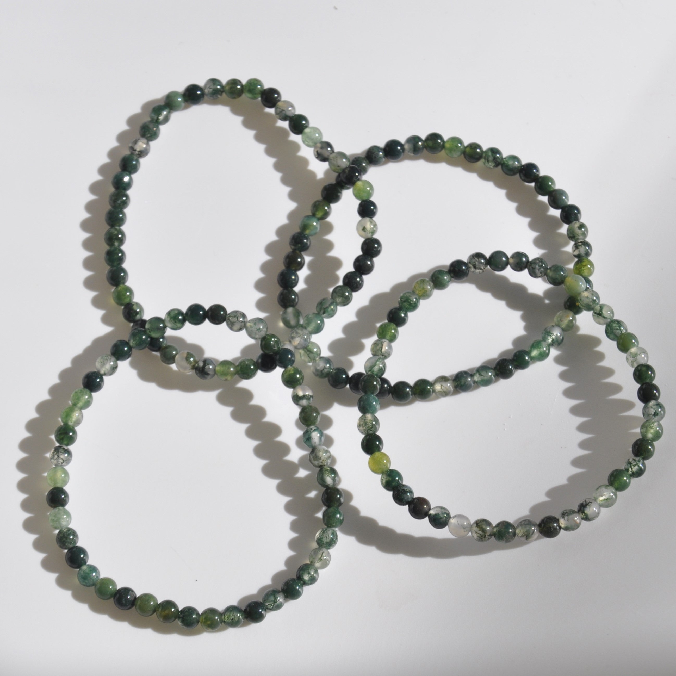 Wholesale Lot 6 Natural Indian Moss Agate 4mm Stretch Bracelets – Crystal Beaded