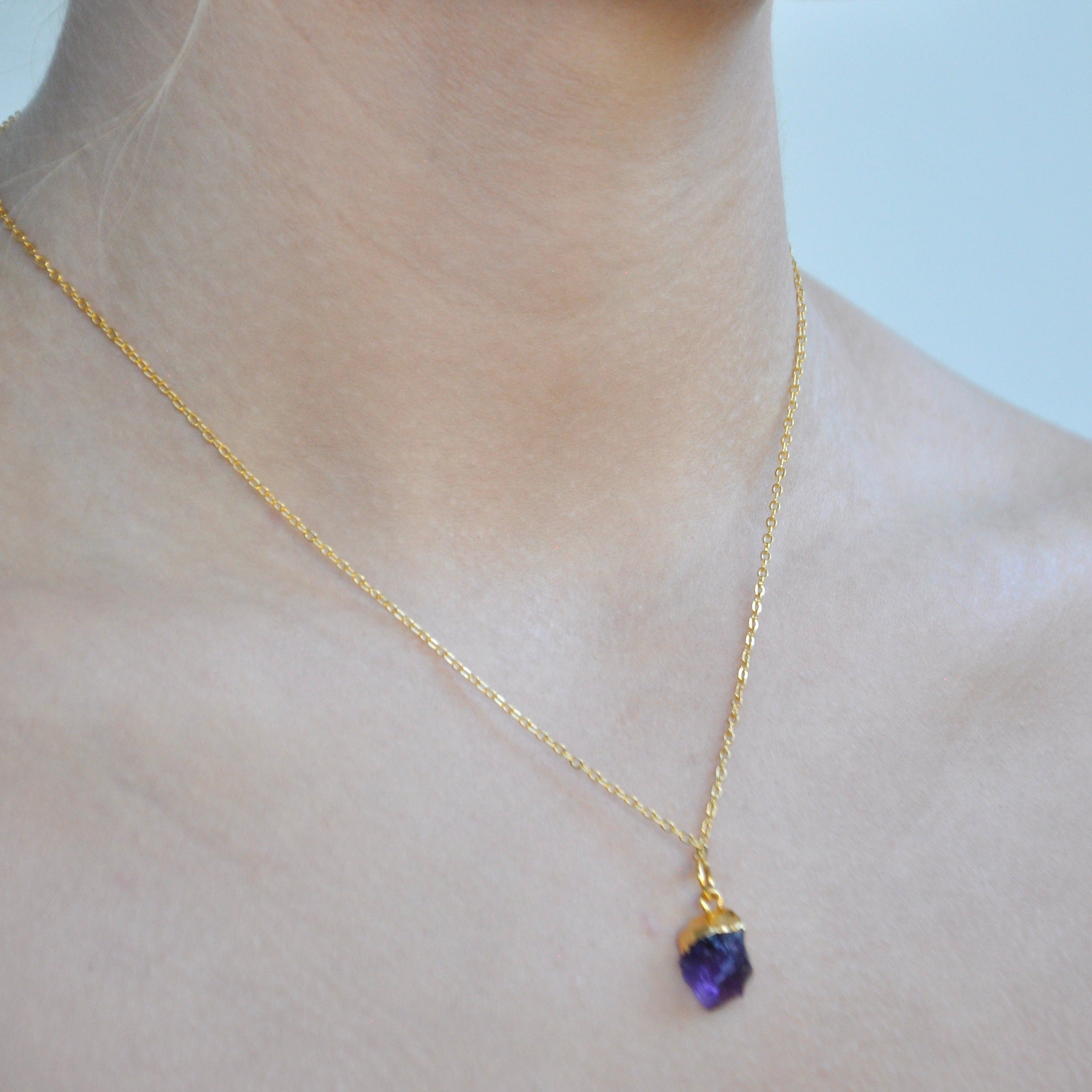 February Birthstone Amethyst Raw Crystal Necklace